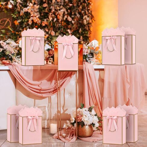 JMANNI Gift Bag, 1PCS Gift Bags Large with Ribbon and 1 Greeting Cards 2 Tissue Paper, Portable Paper Gift Bag with Handles, Birthday Gift Bags,Present Bags for Wedding Party Mothers Day(Pink) in Saudi Arabia