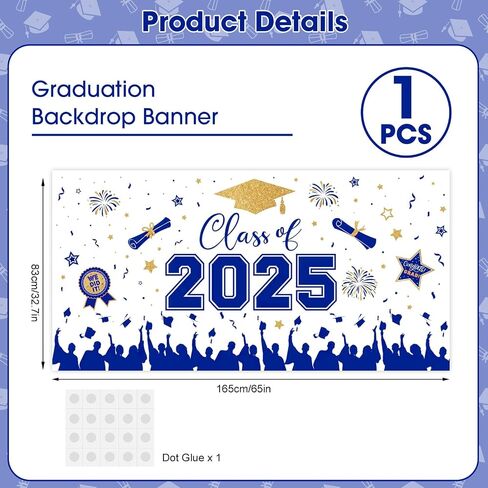 Graduation Decorations 2025 - Blue Gold Congrats Grad Plastic Backdrop Banner, Large Class of 2025 Grad Backdrops Photo Props for Graduation Party Decoration Photography Supplies, 65 x 32.7 Inch in Saudi Arabia