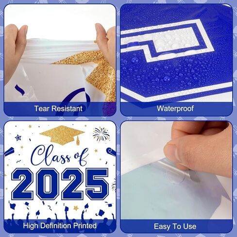 Graduation Decorations 2025 - Blue Gold Congrats Grad Plastic Backdrop Banner, Large Class of 2025 Grad Backdrops Photo Props for Graduation Party Decoration Photography Supplies, 65 x 32.7 Inch in Saudi Arabia