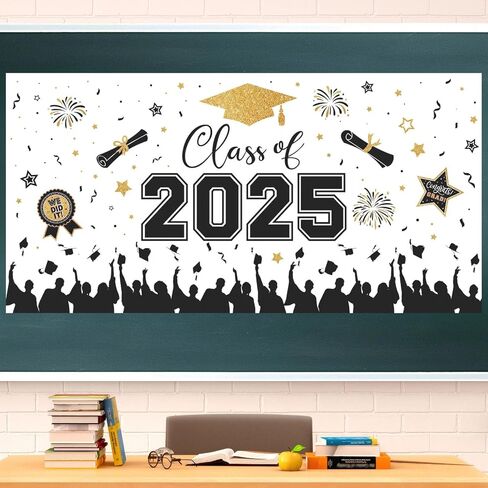 Graduation Decorations 2025 - Blue Gold Congrats Grad Plastic Backdrop Banner, Large Class of 2025 Grad Backdrops Photo Props for Graduation Party Decoration Photography Supplies, 65 x 32.7 Inch in Saudi Arabia