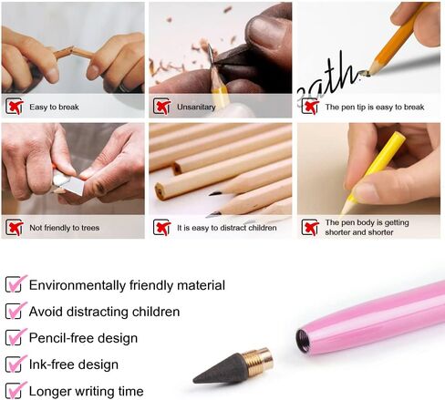 AUAUY 3 PCS Inkless Pencil, Infinity Reusable Everlasting With Replaceable Nib, Technology Unlimited Eternal for Writing, Drawing, Students Home Office School Supplies in Saudi Arabia