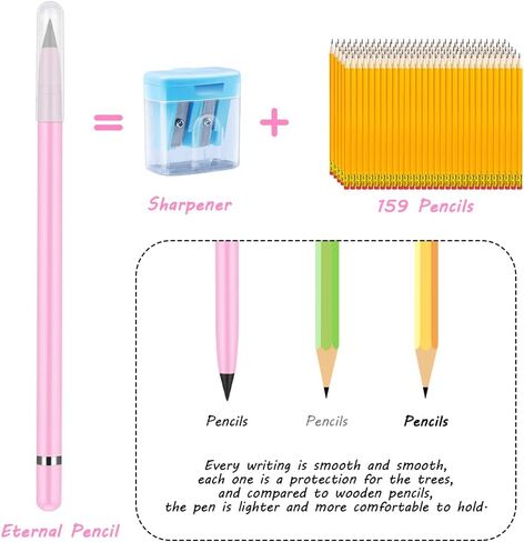 AUAUY 3 PCS Inkless Pencil, Infinity Reusable Everlasting With Replaceable Nib, Technology Unlimited Eternal for Writing, Drawing, Students Home Office School Supplies in Saudi Arabia