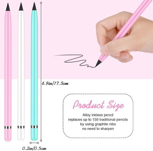 AUAUY 3 PCS Inkless Pencil, Infinity Reusable Everlasting With Replaceable Nib, Technology Unlimited Eternal for Writing, Drawing, Students Home Office School Supplies in Saudi Arabia