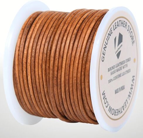 Round Leather Cord for Jewelry Making, Crafting, Necklaces, Bracelets, Braiding, Wraps (Tan Distressed 20 Meter, 2.0 MM) in Kuwait