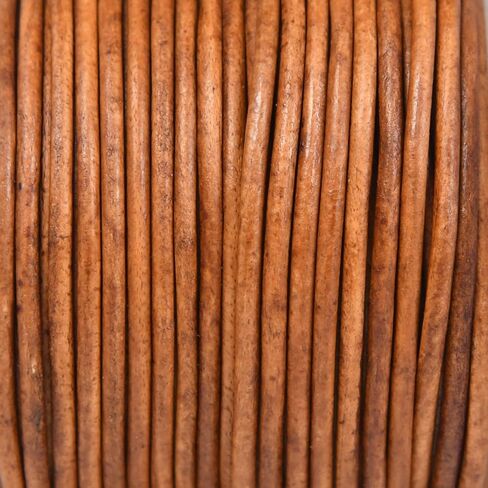 Round Leather Cord for Jewelry Making, Crafting, Necklaces, Bracelets, Braiding, Wraps (Tan Distressed 20 Meter, 2.0 MM) in Kuwait
