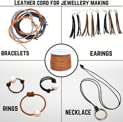 Round Leather Cord for Jewelry Making, Crafting, Necklaces, Bracelets, Braiding, Wraps (Tan Distressed 20 Meter, 2.0 MM) in Kuwait