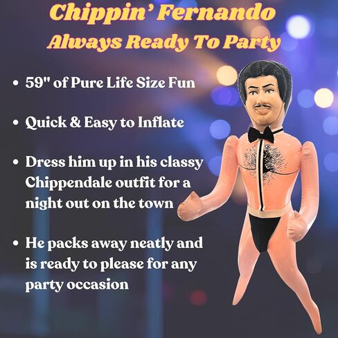 Merrimix - Fernando Male Inflatable Blow Up Doll with Chippendale Costume, Gag Gifts for Men, Bachelor Party Favors and Decorations Accessories, Funny Bachelorette in Kuwait