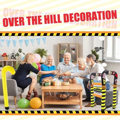 2 Pcs Over The Hill Birthday Decorations Inflatable Walker and Cane Set Blow up Humorous Gag Gifts for 50th Birthday Party Decor Funny 100th Day of School Celebrations (Old Zone,Yellow) in Saudi Arabia