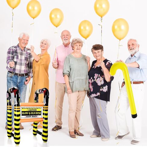 2 Pcs Over The Hill Birthday Decorations Inflatable Walker and Cane Set Blow up Humorous Gag Gifts for 50th Birthday Party Decor Funny 100th Day of School Celebrations (Old Zone,Yellow) in Saudi Arabia