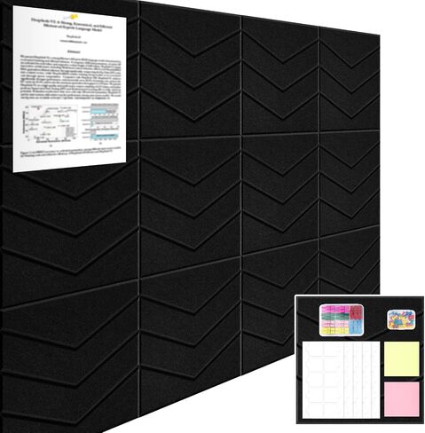 Black Cork Board 47"X35" - 12 Pack Bulletin Boards Felt Wall Tiles with Removable Adhesive Tabs, Large Cork Board 48 X 36 Inches for Wall Office Large with Pushpins & Wooden Clip Pins, Sticky Notes in Saudi Arabia