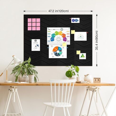 Black Cork Board 47"X35" - 12 Pack Bulletin Boards Felt Wall Tiles with Removable Adhesive Tabs, Large Cork Board 48 X 36 Inches for Wall Office Large with Pushpins & Wooden Clip Pins, Sticky Notes in Saudi Arabia