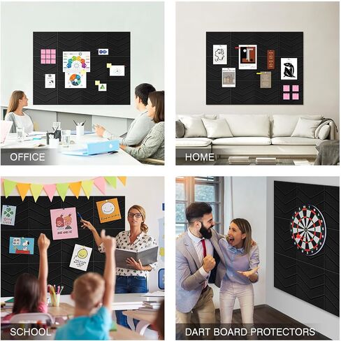 Black Cork Board 47"X35" - 12 Pack Bulletin Boards Felt Wall Tiles with Removable Adhesive Tabs, Large Cork Board 48 X 36 Inches for Wall Office Large with Pushpins & Wooden Clip Pins, Sticky Notes in Saudi Arabia
