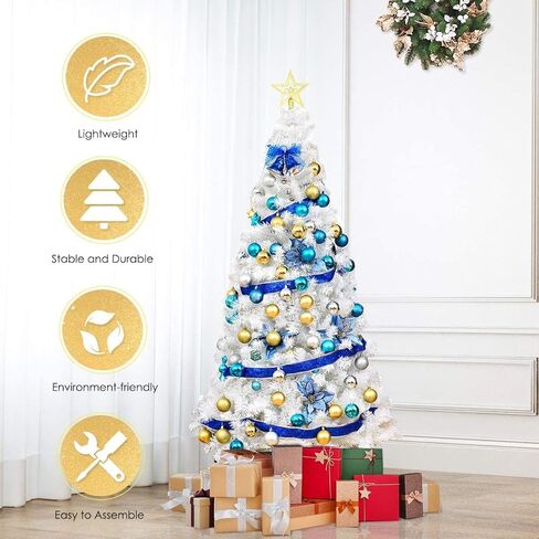 5FT White Artificial Christmas Tree, Realistic Christmas Tree with PVC Branch Tips, Metal Base, Suitable for Shopping Mall, Home and School Holiday Decoration (5FT) in Saudi Arabia