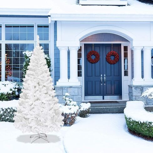5FT White Artificial Christmas Tree, Realistic Christmas Tree with PVC Branch Tips, Metal Base, Suitable for Shopping Mall, Home and School Holiday Decoration (5FT) in Saudi Arabia