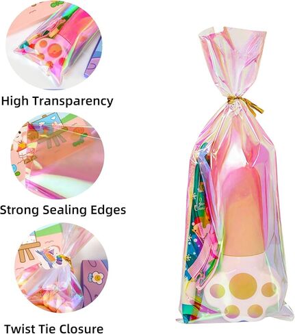 Cellophane Treat Bags with Twist Ties 50 Pack Plastic Pet Birthday Party Favor Supplies for Dog Cat Treats Candy Small Gifts DIY Craft Food Storage Packaging (3.9x10 inch) in Kuwait