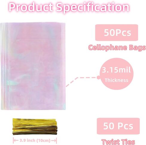 Cellophane Treat Bags with Twist Ties 50 Pack Plastic Pet Birthday Party Favor Supplies for Dog Cat Treats Candy Small Gifts DIY Craft Food Storage Packaging (3.9x10 inch) in Kuwait