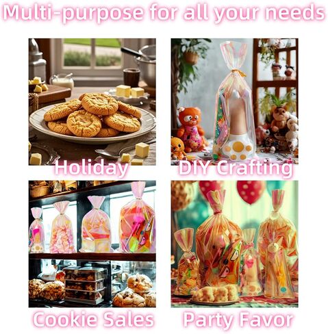 Cellophane Treat Bags with Twist Ties 50 Pack Plastic Pet Birthday Party Favor Supplies for Dog Cat Treats Candy Small Gifts DIY Craft Food Storage Packaging (3.9x10 inch) in Kuwait