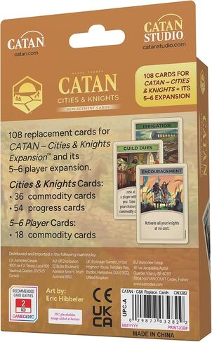 CATAN Cities & Knights Card Accessory (6th Edition) Complete Replacement Set with 36 Commodity Cards & 54 Progress Cards, Made Studio in Kuwait