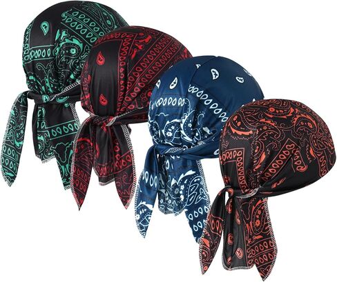 DOCILA 4 Pcs Do Rags Skull Caps for Men Fashion Sweat Wicking Helmet Liner Beanie Breathable Motorcycle Cycling Sports Cap in Kuwait