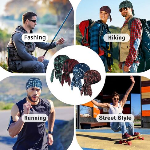 DOCILA 4 Pcs Do Rags Skull Caps for Men Fashion Sweat Wicking Helmet Liner Beanie Breathable Motorcycle Cycling Sports Cap in Kuwait