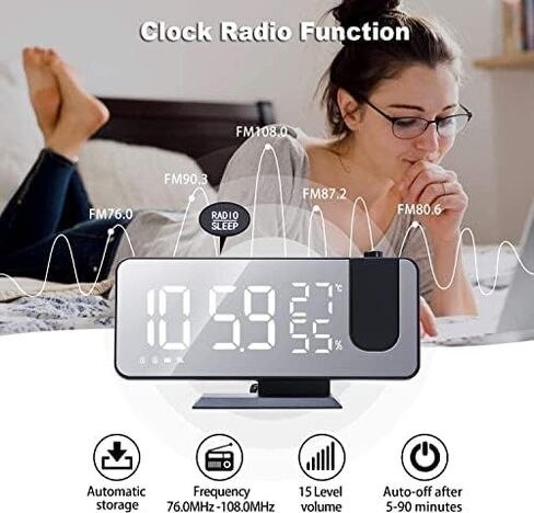 Hanaix Projection Alarm Clock for Bedrooms Ceiling, Alarm Clock Radio with USB Charger Port, Temperature & Humidity Display, 7.3" Large LED Display,12/24H,Snooze,Dual Loud Alarm Clock- 4 Dimmer in Kuwait