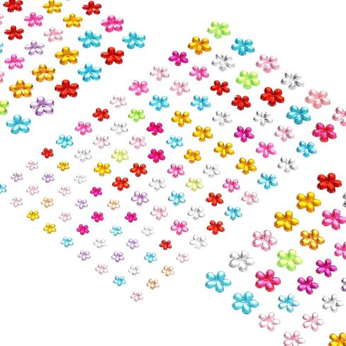 uxcell 505 Pcs Gems Stickers for Crafts, 5 Sheet Self-Adhesive Gems Bling Flower Rhinestone Stickers, Crystal Crafts Jewelry Stickers for Party Decorations, Multicolor in Saudi Arabia