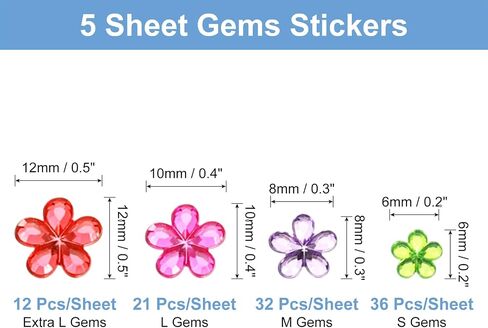uxcell 505 Pcs Gems Stickers for Crafts, 5 Sheet Self-Adhesive Gems Bling Flower Rhinestone Stickers, Crystal Crafts Jewelry Stickers for Party Decorations, Multicolor in Saudi Arabia