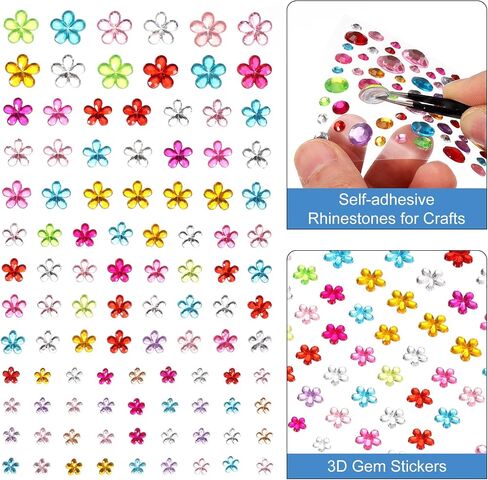 uxcell 505 Pcs Gems Stickers for Crafts, 5 Sheet Self-Adhesive Gems Bling Flower Rhinestone Stickers, Crystal Crafts Jewelry Stickers for Party Decorations, Multicolor in Saudi Arabia