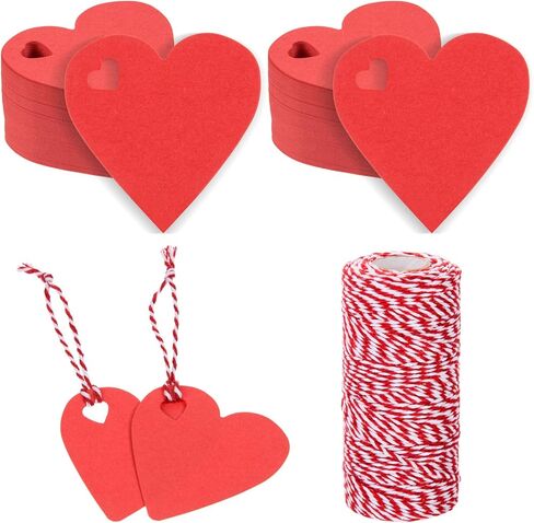 500 Pcs Red Heart Present Tags Valentine's Day Heart Shaped Paper Tags Blank Heart Hanging Labels Valentine's Present Wrapping Tags Paper Hearts Tags with 328 Ft String for Mother's Day Weddings Party in Kuwait