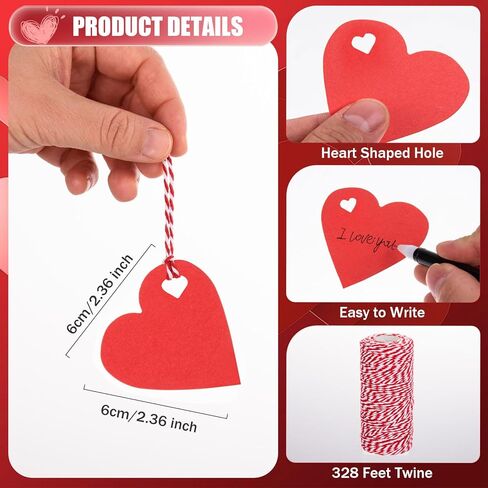 500 Pcs Red Heart Present Tags Valentine's Day Heart Shaped Paper Tags Blank Heart Hanging Labels Valentine's Present Wrapping Tags Paper Hearts Tags with 328 Ft String for Mother's Day Weddings Party in Kuwait