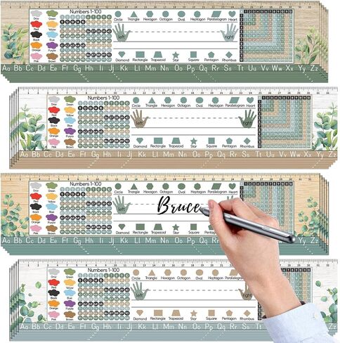 48pcs Greenery Classroom Nameplates Eucalyptus Student Desk Name Tags Alphabet Multiplication Left Right Desk Plate Topper Decors for Kids School Students Bulletin Board Offices Home Supplies Favor in Saudi Arabia