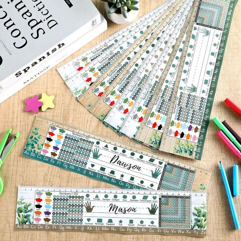 48pcs Greenery Classroom Nameplates Eucalyptus Student Desk Name Tags Alphabet Multiplication Left Right Desk Plate Topper Decors for Kids School Students Bulletin Board Offices Home Supplies Favor in Saudi Arabia