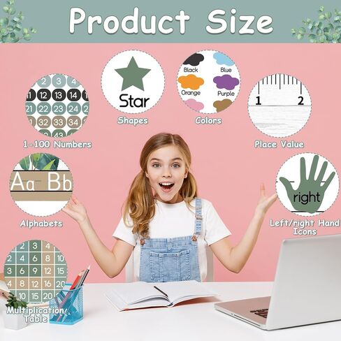 48pcs Greenery Classroom Nameplates Eucalyptus Student Desk Name Tags Alphabet Multiplication Left Right Desk Plate Topper Decors for Kids School Students Bulletin Board Offices Home Supplies Favor in Saudi Arabia