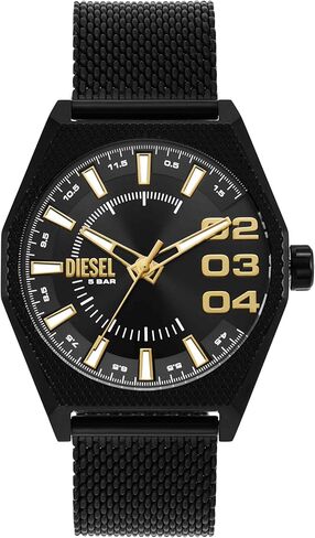 Diesel Scraper Stainless Steel and Leather Three-Hand Analog Men's Watch, Color: Gunmetal, Brown (Model: DZ2189) in Kuwait