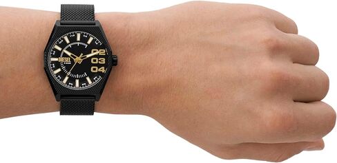 Diesel Scraper Stainless Steel and Leather Three-Hand Analog Men's Watch, Color: Gunmetal, Brown (Model: DZ2189) in Kuwait