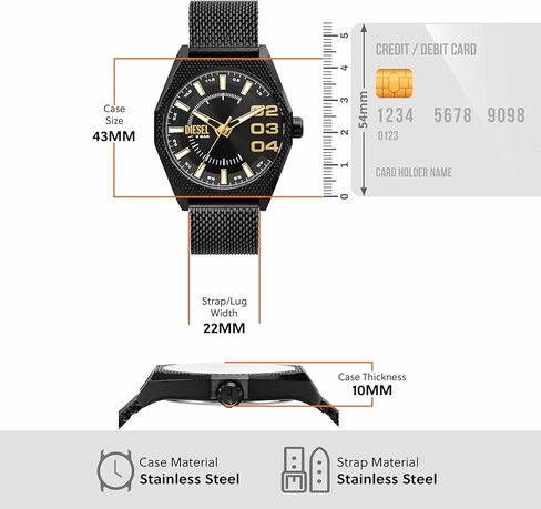 Diesel Scraper Stainless Steel and Leather Three-Hand Analog Men's Watch, Color: Gunmetal, Brown (Model: DZ2189) in Kuwait