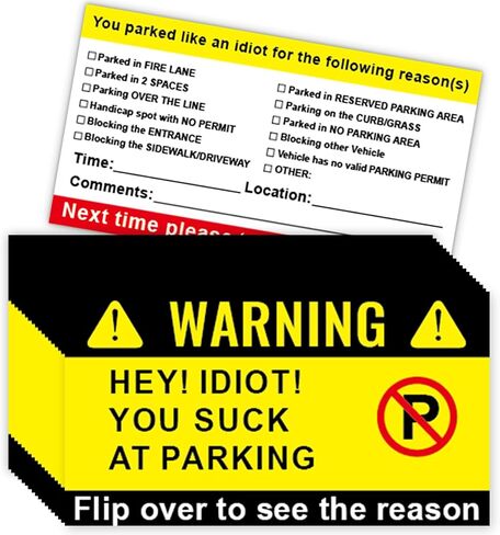 Bad Parking Cards, 100Pcs HEY IDIOT YOU S*CK AT PARKING Cards, 3.5"x2" Learn to Park Cards with Multi Reasons for Bad Parking, Funny Car Accessories Business Cards Gift for Adults in Saudi Arabia