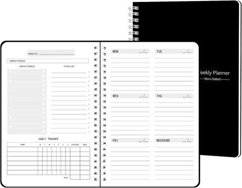 Undated Weekly Planner, Weekly To Do List Notebook with Goal & Habit Tracker Organizer, A5 5.8" x 8.0" Weekly Planner Notebook with Spiral Binding for Men or Women in Saudi Arabia
