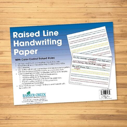 Barker Creek Raised Line Handwriting Paper, Use Sight and Touch to Strengthen Handwriting Skills with Color-Coded Raised Rules, 8.5'' x 11'', 50 Sheets per Pkg (5503) in Kuwait