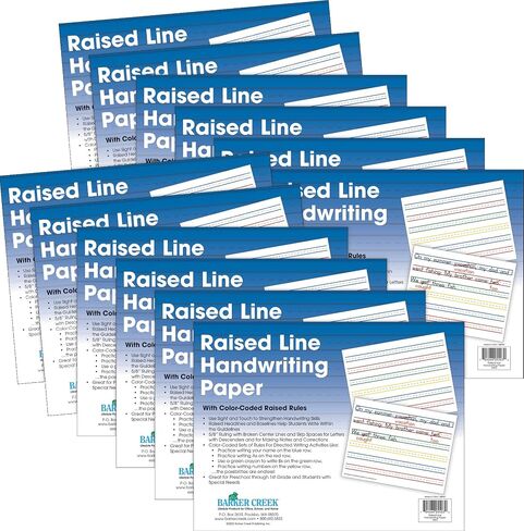 Barker Creek Raised Line Handwriting Paper, Use Sight and Touch to Strengthen Handwriting Skills with Color-Coded Raised Rules, 8.5'' x 11'', 50 Sheets per Pkg (5503) in Kuwait