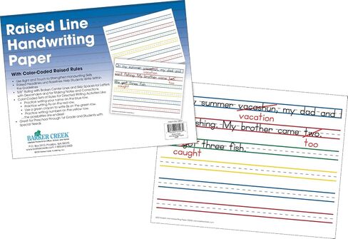Barker Creek Raised Line Handwriting Paper, Use Sight and Touch to Strengthen Handwriting Skills with Color-Coded Raised Rules, 8.5'' x 11'', 50 Sheets per Pkg (5503) in Kuwait