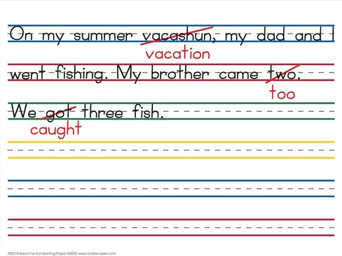 Barker Creek Raised Line Handwriting Paper, Use Sight and Touch to Strengthen Handwriting Skills with Color-Coded Raised Rules, 8.5'' x 11'', 50 Sheets per Pkg (5503) in Kuwait