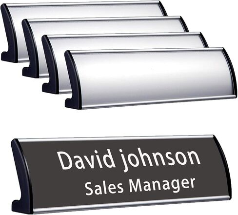 5Pcs Name Plate Holder for Desks, 2.36'' x 8'' Curved Sign Holder Stand for Table Display, Aluminum Nameplate Stand with Plastic Film - Silver in Kuwait