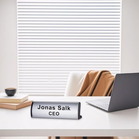 5Pcs Name Plate Holder for Desks, 2.36'' x 8'' Curved Sign Holder Stand for Table Display, Aluminum Nameplate Stand with Plastic Film - Silver in Kuwait