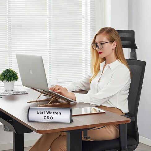 5Pcs Name Plate Holder for Desks, 2.36'' x 8'' Curved Sign Holder Stand for Table Display, Aluminum Nameplate Stand with Plastic Film - Silver in Kuwait