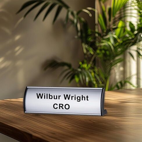 5Pcs Name Plate Holder for Desks, 2.36'' x 8'' Curved Sign Holder Stand for Table Display, Aluminum Nameplate Stand with Plastic Film - Silver in Kuwait