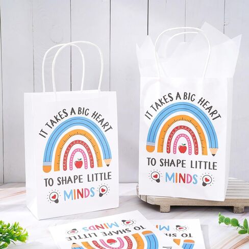Whaline 24Pcs Teacher Appreciation Kraft Paper Bags with 30 Sheet Tissue Paper Thank You Teacher Gift Bags with Handles Candy Treat Bags for Teachers' Day Back to School Party Favors Supplies in Saudi Arabia
