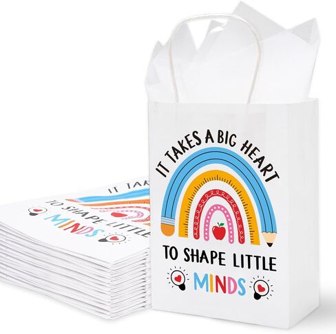 Whaline 24Pcs Teacher Appreciation Kraft Paper Bags with 30 Sheet Tissue Paper Thank You Teacher Gift Bags with Handles Candy Treat Bags for Teachers' Day Back to School Party Favors Supplies in Saudi Arabia