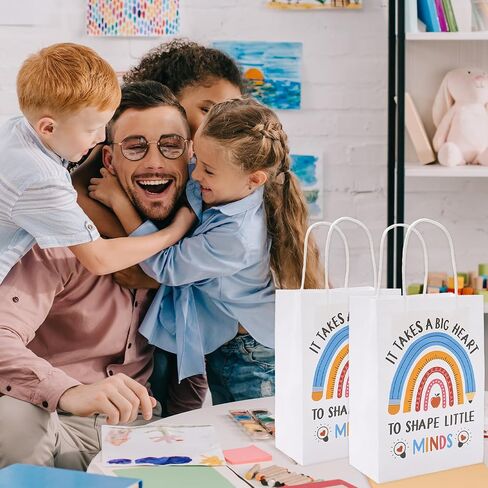 Whaline 24Pcs Teacher Appreciation Kraft Paper Bags with 30 Sheet Tissue Paper Thank You Teacher Gift Bags with Handles Candy Treat Bags for Teachers' Day Back to School Party Favors Supplies in Saudi Arabia