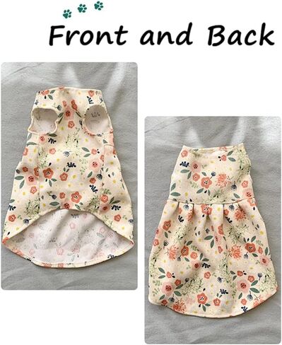 Hairless Cat Clothes - Breathable Spring Autumn Cotton Corduroy Dress with Floral Print Skirt Elegant Romantic Girly Vest Soft Strap Tank Top for Sphynx, Cornish Rex, Devon Rex, Peterbald (M) in Kuwait